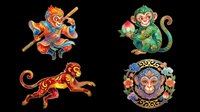 Colorful Chinese zodiac monkey set isolated on transparent background, ready for stickers, sublimation, print on demand, T-shirt design, and clipart use.
