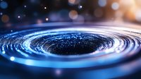 Mesmerizing spiral ripple effect in dark blue water with glowing bokeh lights and reflections creating mysterious cosmic atmosphere for backgrounds.