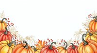 Autumn pumpkin border frame with orange gourds, fall leaves and berries on white background for seasonal harvest thanksgiving decorative design projects.