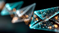 Glowing turquoise glass triangles with sparkling bokeh effects and light reflections on dark background create modern abstract composition for luxury designs.