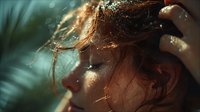 Young woman with wet hair underwater surrounded by golden light bubbles creating dreamy aquatic atmosphere for fantasy and beauty concepts.
