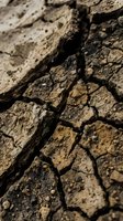 Cracked dry earth surface showing severe drought conditions with deep fissures and parched soil texture for environmental climate change concepts.