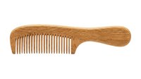 Wooden comb with handle isolated on white background, ready for product design, packaging, and e-commerce use.