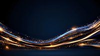 Glowing golden and blue light waves with sparkling particles flow across dark background creating dynamic motion effect for luxury designs.