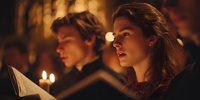 Young woman and man reading books by candlelight in warm atmospheric setting, perfect for cozy evening study, literature education, and romantic ambiance.