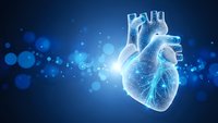 Glowing digital human heart with luminous blue light effects and bokeh background for medical technology and healthcare concepts.