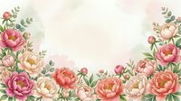 Watercolor floral frame with pink and coral peonies, green leaves on soft background for wedding invitations, greeting cards and romantic designs.