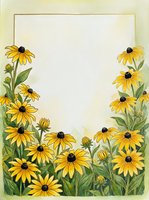 Watercolor black-eyed Susan flowers framing a blank card with copy space, yellow floral border for invitations, greetings, and nature designs.