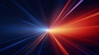 Dynamic light rays burst from central point creating dramatic speed effect in blue, orange and red colors against dark background for technology designs.
