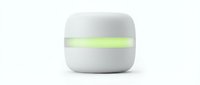 Minimalist white cosmetic jar with lime green stripe band, isolated on white background, ready for skincare product mockups, packaging design, and beauty branding applications.