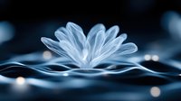 Ethereal water lily floating on rippling water surface in moonlight blue tones, with soft bokeh lights creating dreamy atmosphere. Artistic macro photography.