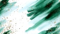 Abstract emerald green watercolor brush strokes with gold glitter splatter on white background, modern artistic composition for luxury design projects.