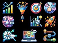 Colorful business and startup icons set isolated on transparent background, ready for t-shirts, clipart, stickers, print-on-demand products, sublimation designs, and digital crafts.