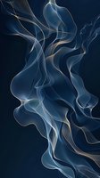 Abstract flowing blue smoke waves with golden edges on dark navy background for luxury design projects and modern digital art applications.