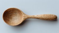 Handcrafted wooden spoon made from natural coconut wood showing unique grain patterns, ideal for sustainable kitchen utensils and eco-friendly cooking.