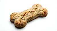 Dog bone-shaped treat made from whole grain oats and natural ingredients, isolated on white background. Suitable for pet food packaging, veterinary websites, and animal nutrition content.