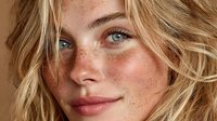Young blonde woman with freckles and natural beauty close-up portrait for skincare and cosmetics advertising campaigns.