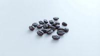 Scattered roasted coffee beans isolated on white background, ready for beverage packaging, cafe branding, and culinary design projects.