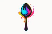Colorful spoon silhouette with vibrant paint drips and flame-shaped splash in neon colors on white background, isolated design element for creative projects.