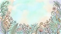 Soft watercolor background with hand-drawn floral and botanical elements in pastel mint, peach, and lavender tones, perfect for cards and banners.