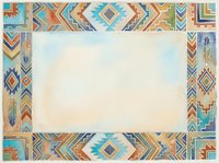 Geometric tribal border frame with turquoise, orange, and gold patterns on isolated white background, ready for design, invitations, and print projects.