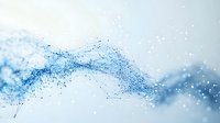 Abstract blue network wave with connected dots and lines on light background, representing digital technology, artificial intelligence and data flow.