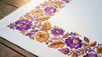 Watercolor floral border with purple and orange roses on white paper, decorative botanical frame for wedding invitations and greeting cards.