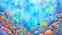 Vibrant underwater coral reef scene with tropical fish swimming among colorful corals and marine plants in crystal clear blue ocean water.