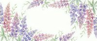 Watercolor lavender flowers frame with empty space for text. Floral border with purple blooms and green leaves on white background for wedding invitations.