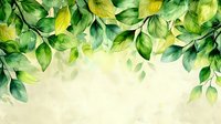 Fresh green and yellow leaves create natural border frame on light background, watercolor style foliage arrangement for spring or summer designs.