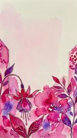 Watercolor pink and purple floral border with fuchsia blooms and leaves on soft pastel background, for cards, invitations, and prints.