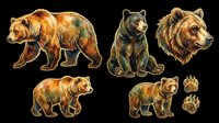 Brown bear illustrations isolated on transparent background, ready for t-shirt design, clipart, stickers, sublimation and print-on-demand projects.