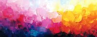 Vibrant abstract art with textured brush strokes in pink, red, orange and yellow gradient against deep blue base, creating dynamic modern wall decor piece.