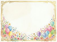 Ornate golden frame with colorful balloons, confetti, and festive decorations on cream background. Isolated design element suitable for invitations, greeting cards, and celebration materials.
