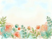 Watercolor floral border with coral and peach flowers, green foliage, and monstera leaves on white background. Isolated design element suitable for invitations, greeting cards, and web graphics.