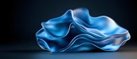 Abstract flowing blue waves create dynamic sculptural form against dark background, showcasing smooth curves and elegant light reflections. Suitable for modern design.