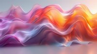Abstract fluid waves in vibrant orange and purple gradient colors create dynamic motion effect for modern background design, perfect for presentations and digital media.