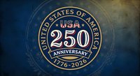Commemorative 250th anniversary emblem with patriotic design elements on textured background for celebration materials and historical events.