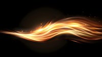 Glowing golden wave with luminous streaks flowing on dark background, abstract light effect with shimmering particles and smooth motion trails for dynamic designs.
