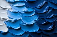 Abstract textural background with layered blue and white paint strokes creating dynamic wave-like pattern, suitable for modern interior design and creative projects.