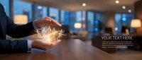 Businessman hands protecting glowing network connections in modern office environment representing digital transformation and connectivity solutions.