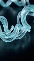 Abstract turquoise glass ribbons flowing in smooth curves against dark background for modern digital art and contemporary design projects.