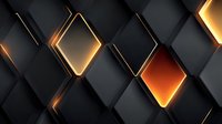 Abstract geometric black and gold diamond pattern with glowing orange light effects on dark textured background, modern luxury design for business presentations.