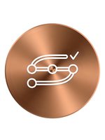 Copper metallic circle icon with white linear car rental symbol featuring vehicle and curved arrow for automotive service apps and digital interfaces.