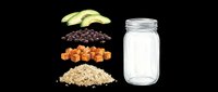 Smoothie bowl ingredients set with banana slices, chocolate chips, dried apricots, granola and empty glass jar isolated on transparent background. Ready for recipe graphics, cooking blogs, nutrition guides, print-on-demand designs and culinary clipart.
