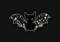 Cute bat silhouette with starry galaxy pattern inside wings on black background, isolated design element for Halloween decor and gothic style projects.