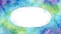 Watercolor ocean frame with jellyfish and marine life in blue and green tones, oval white space for text or design elements on transparent background.