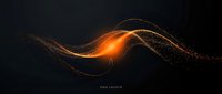 Glowing orange light particle wave flowing across dark background, representing energy, innovation, and digital transformation for technology and business concepts.