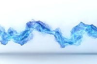 Abstract blue smoke wave flowing horizontally on white background, creating dynamic ethereal pattern with light and shadow effects for creative design projects.