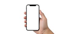 Hand holding modern smartphone with blank white screen isolated on white background for mobile app mockup and digital presentation.